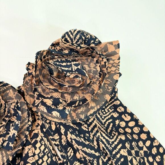 Ryu Dress Womens Small Black & Cream Geometric Ruffled Sleeveless A-Line Night O - Picture 8 of 11